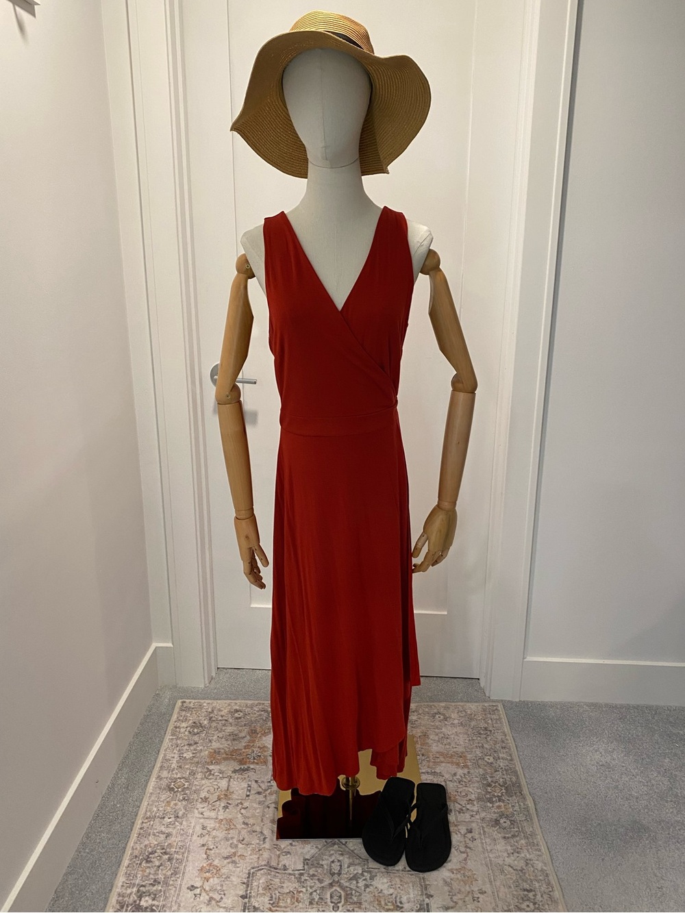 LOFT Sleeveless Wrap Red Midi Dress